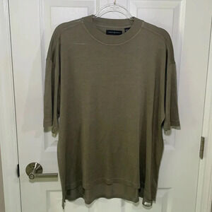 Jhane Barnes Taupe silk short sleeved crew neck knit top size large